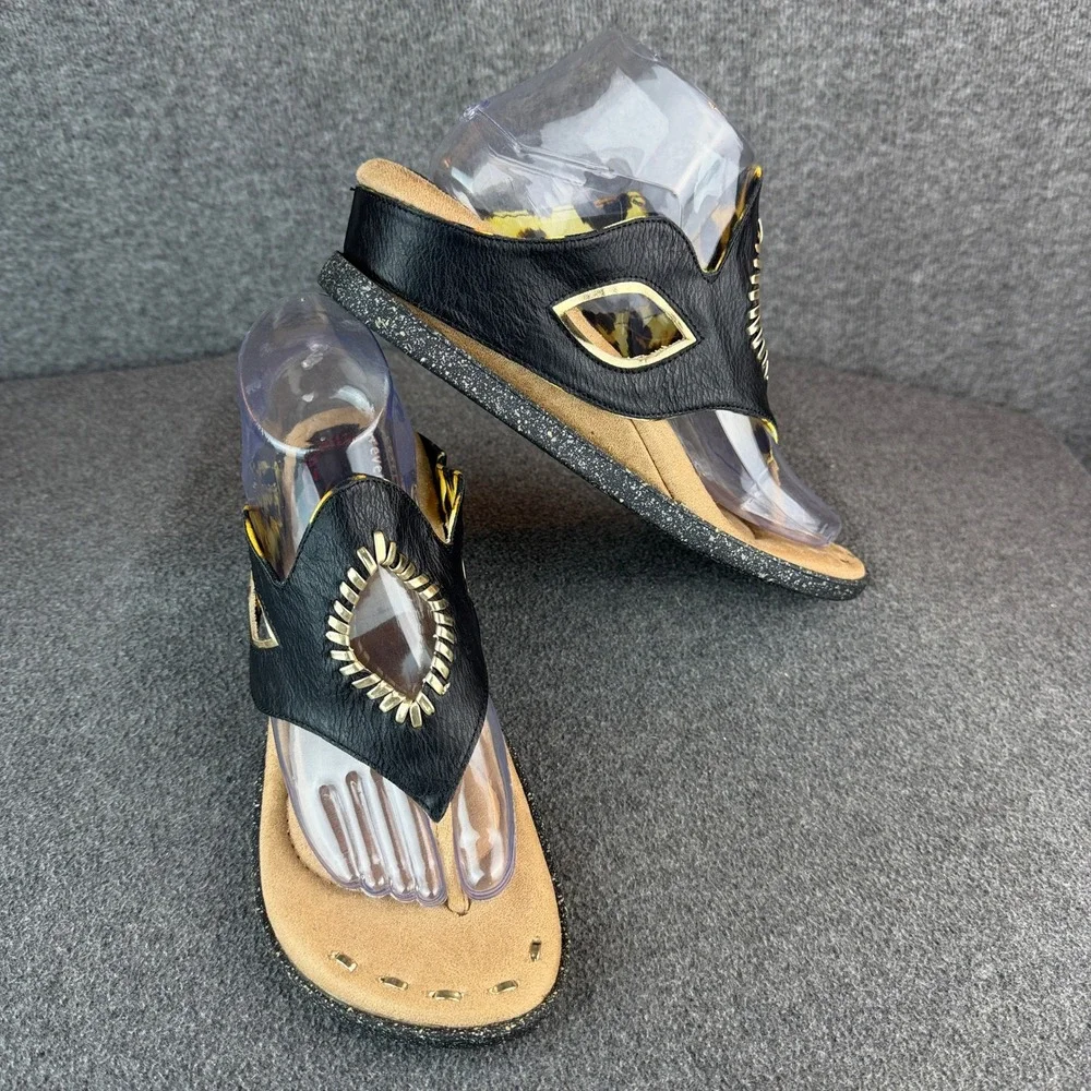Modzori Reversibles Leopard Black Wedge Sandals Thong Women's Size 9